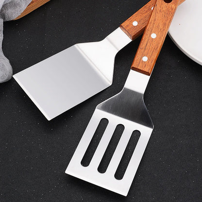 Stainless Steel Wooden Handle Spatula - Cooking BBQ Teppanyaki Tool - ZOOMNSTORE