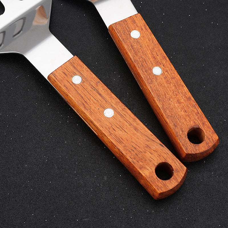 Stainless Steel Wooden Handle Spatula - Cooking BBQ Teppanyaki Tool - ZOOMNSTORE