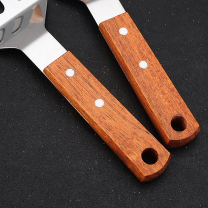 Stainless Steel Wooden Handle Spatula - Cooking BBQ Teppanyaki Tool - ZOOMNSTORE