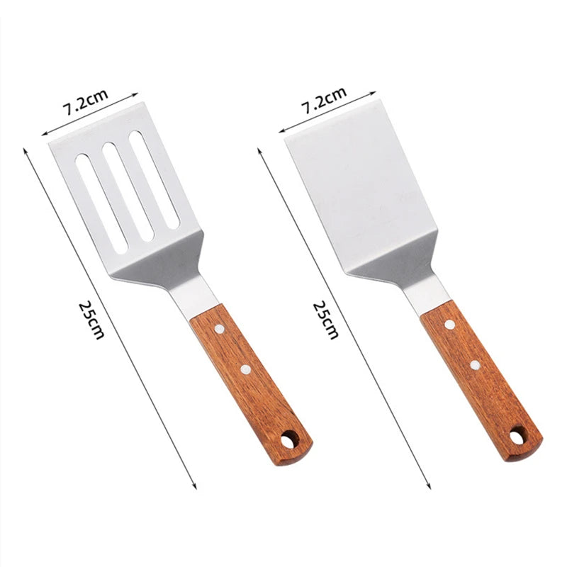 Stainless Steel Wooden Handle Spatula - Cooking BBQ Teppanyaki Tool - ZOOMNSTORE