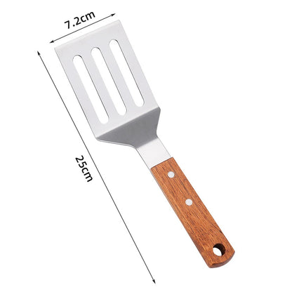 Stainless Steel Wooden Handle Spatula - Cooking BBQ Teppanyaki Tool - ZOOMNSTORE