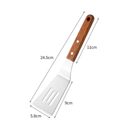 Stainless Steel Wooden Handle Spatula - Cooking BBQ Teppanyaki Tool - ZOOMNSTORE