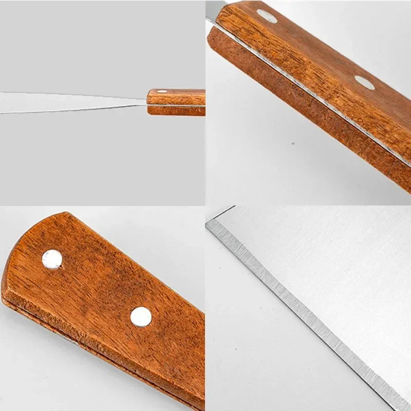 Stainless Steel Oblique Spatula with Wooden Handle - Versatile Kitchen Scraper for Steak Burger Pancake Pizza and Barbecue - ZOOMNSTORE