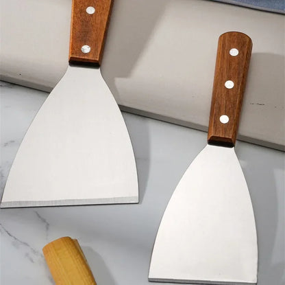 Stainless Steel Oblique Spatula with Wooden Handle - Versatile Kitchen Scraper for Steak Burger Pancake Pizza and Barbecue - ZOOMNSTORE