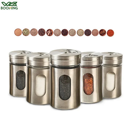 Stainless Steel Spice Box | Modern Style Condiment Shaker Jar & BBQ Herb Holder Organizer - ZOOMNSTORE