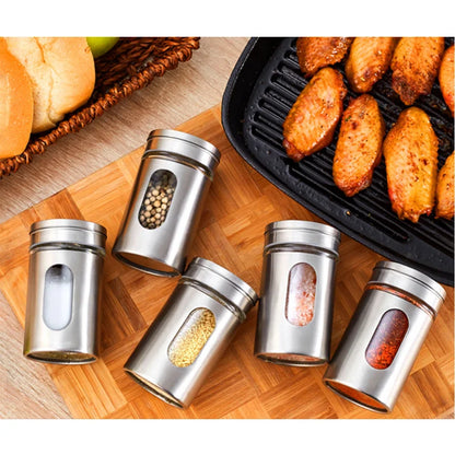 Stainless Steel Spice Box | Modern Style Condiment Shaker Jar & BBQ Herb Holder Organizer - ZOOMNSTORE