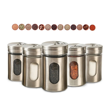 Stainless Steel Spice Box | Modern Style Condiment Shaker Jar & BBQ Herb Holder Organizer - ZOOMNSTORE