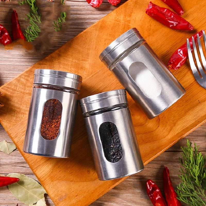 Stainless Steel Spice Box | Modern Style Condiment Shaker Jar & BBQ Herb Holder Organizer - ZOOMNSTORE