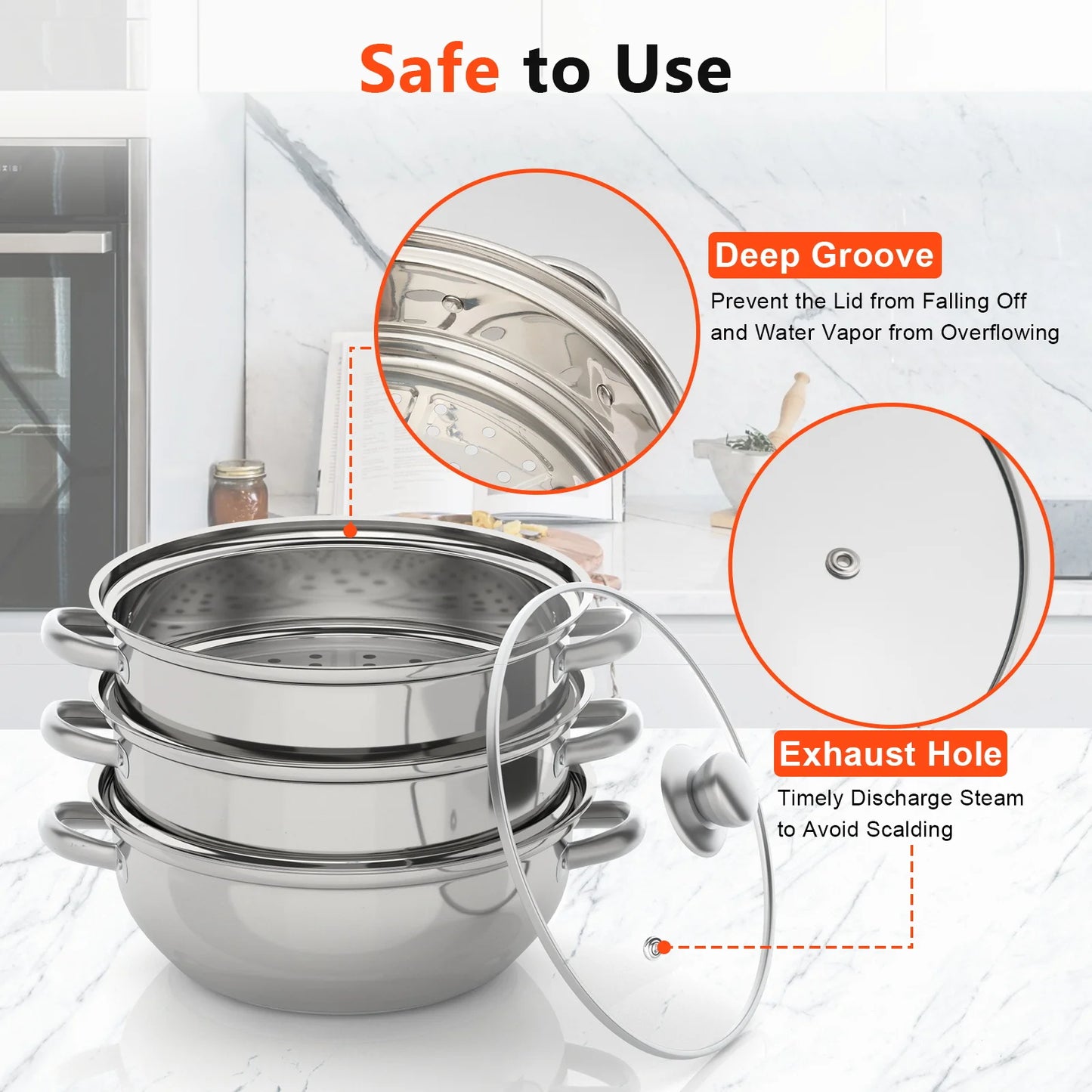 3-Tier Stainless Steel Steamer Pot Set with Glass Lid - 11 Large Cooking Cooker - ZOOMNSTORE