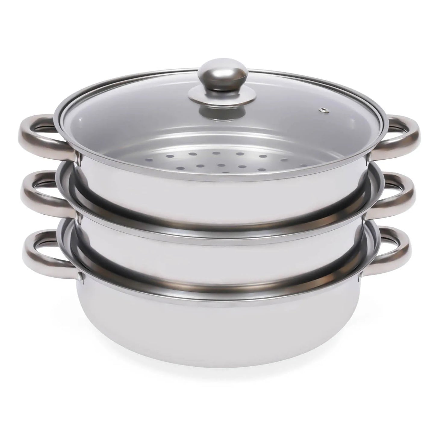 3-Tier Stainless Steel Steamer Pot Set with Glass Lid - 11 Large Cooking Cooker - ZOOMNSTORE