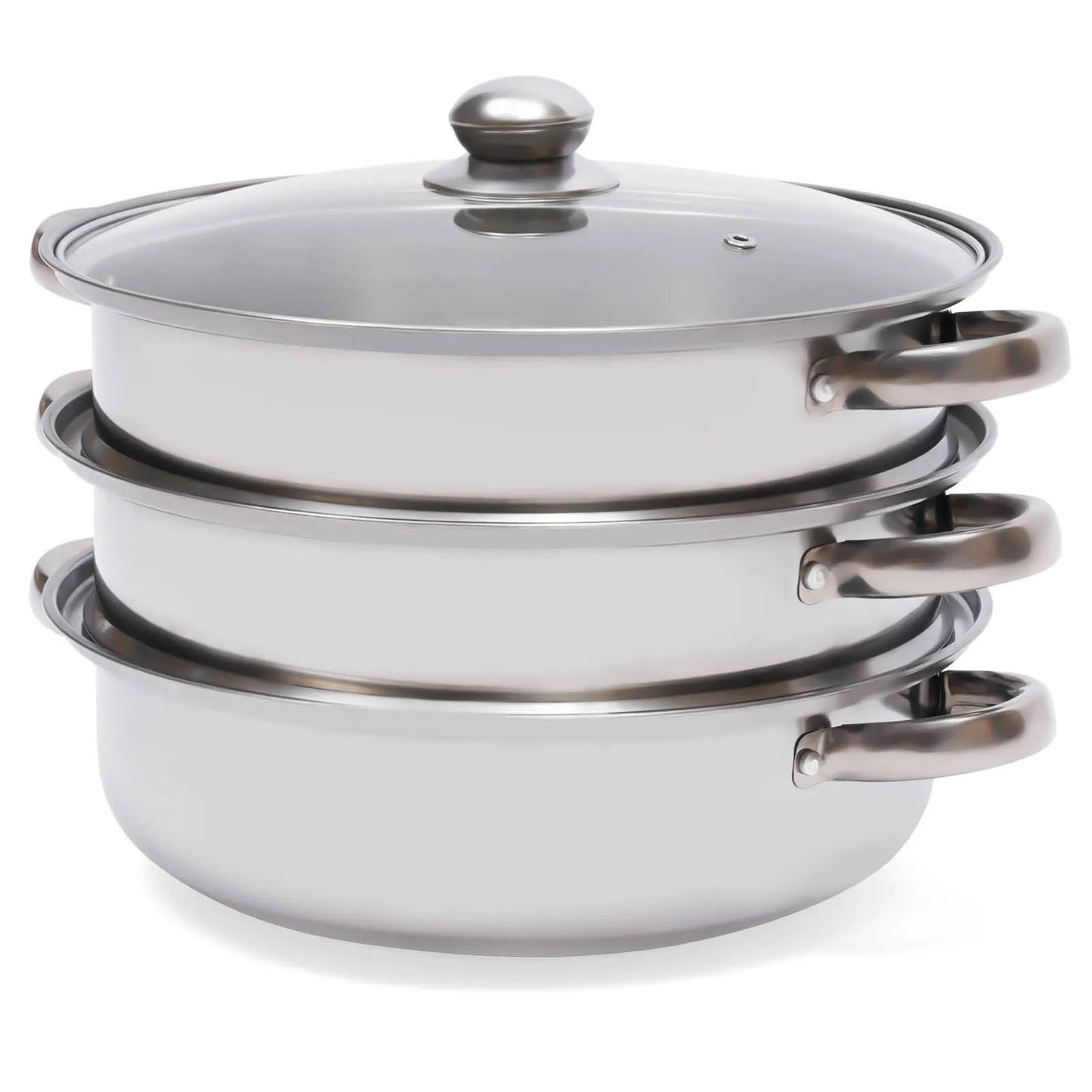 3-Tier Stainless Steel Steamer Pot Set with Glass Lid - 11 Large Cooking Cooker - ZOOMNSTORE