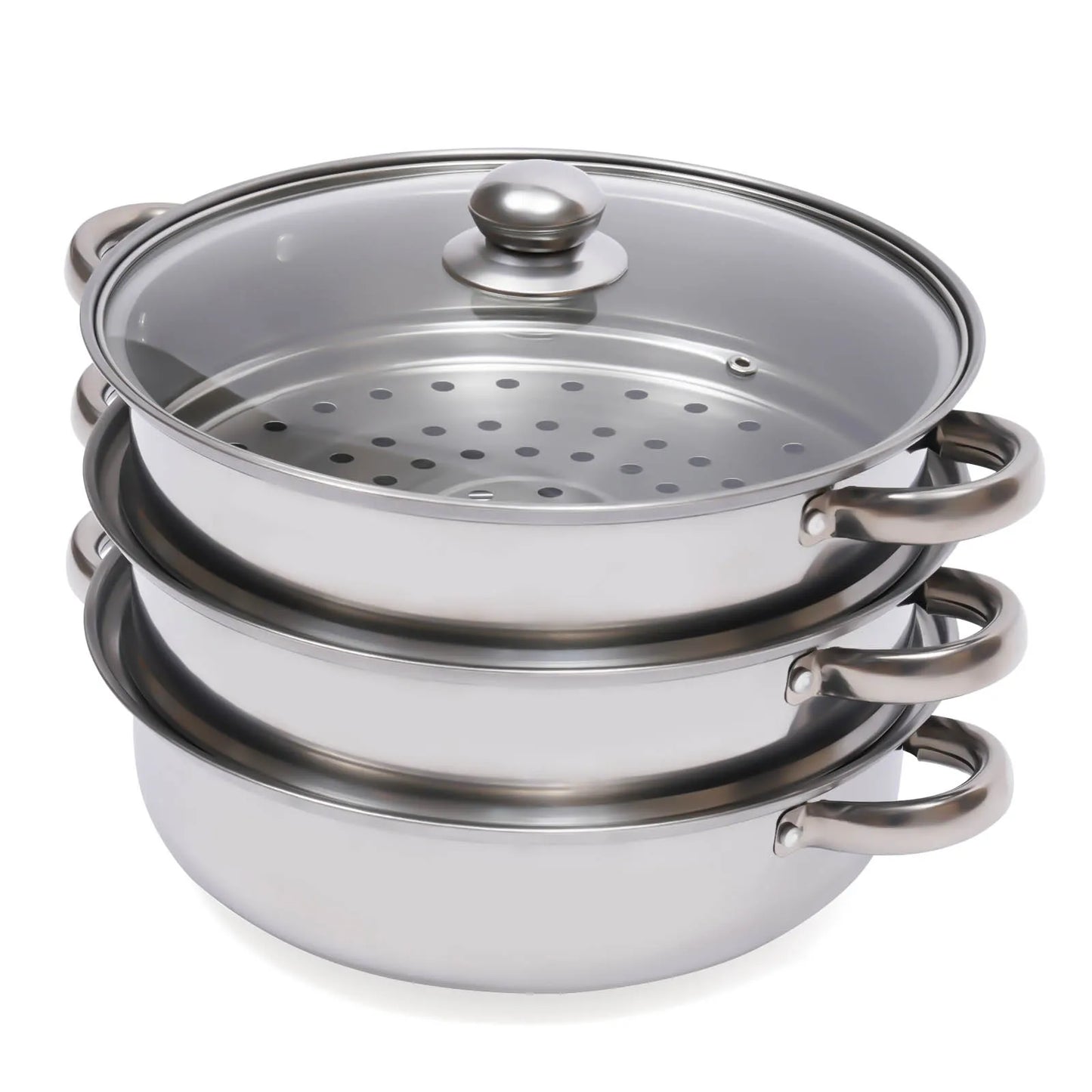3-Tier Stainless Steel Steamer Pot Set with Glass Lid - 11 Large Cooking Cooker - ZOOMNSTORE
