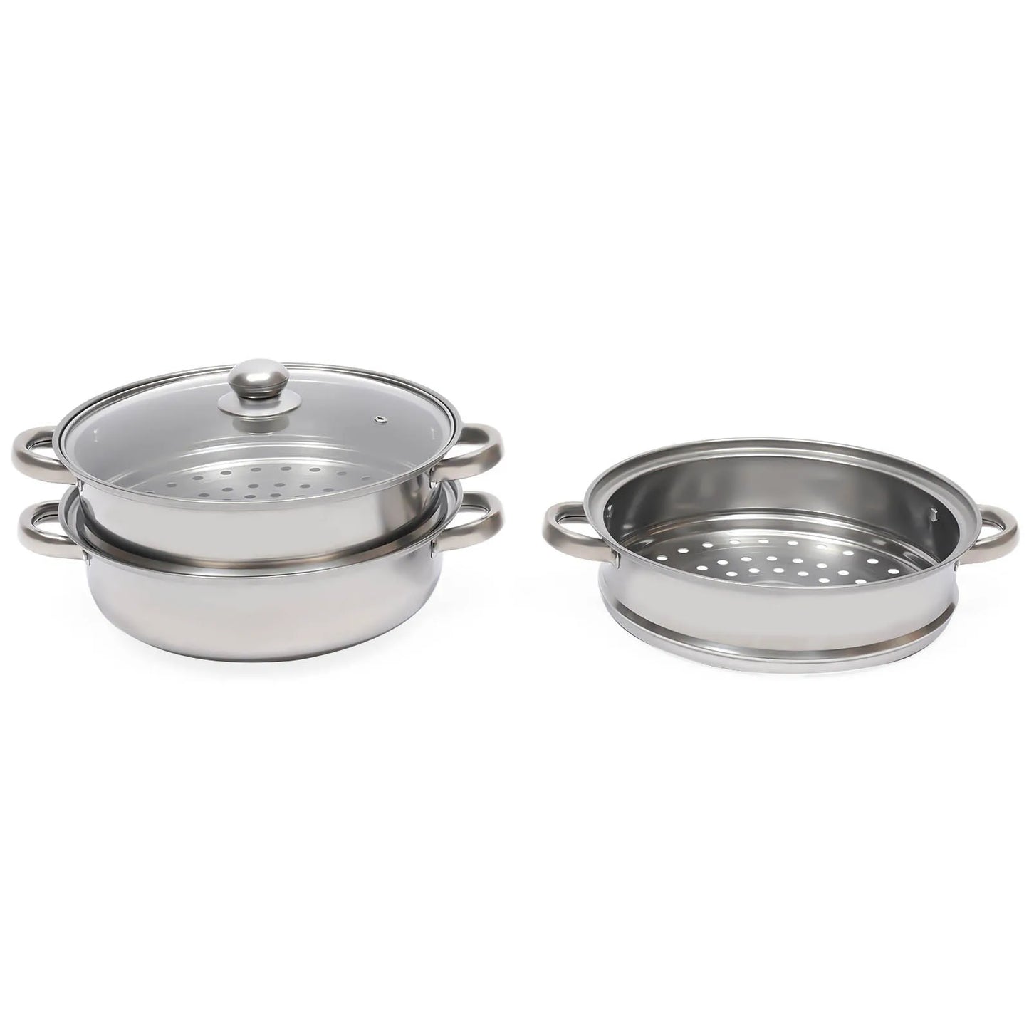 3-Tier Stainless Steel Steamer Pot Set with Glass Lid - 11 Large Cooking Cooker - ZOOMNSTORE