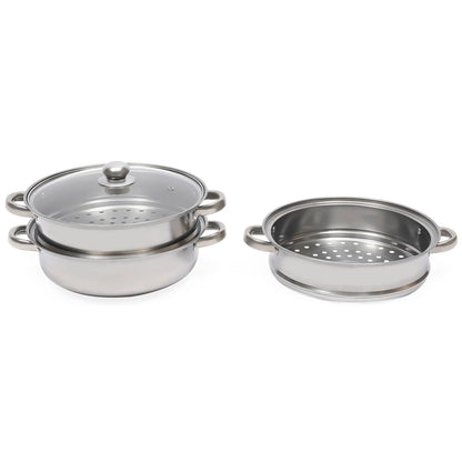 3-Tier Stainless Steel Steamer Pot Set with Glass Lid - 11 Large Cooking Cooker - ZOOMNSTORE