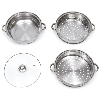 3-Tier Stainless Steel Steamer Pot Set with Glass Lid - 11 Large Cooking Cooker - ZOOMNSTORE
