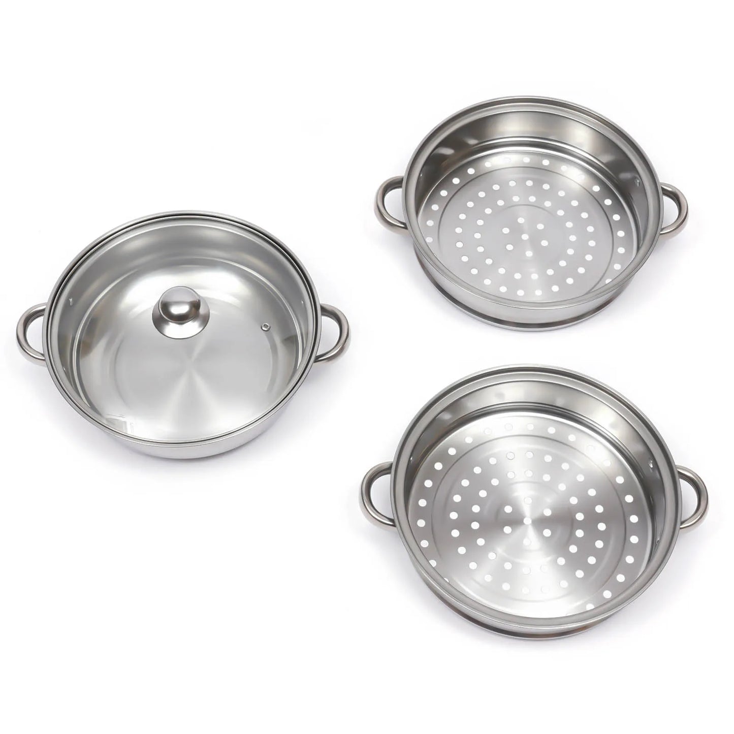 3-Tier Stainless Steel Steamer Pot Set with Glass Lid - 11 Large Cooking Cooker - ZOOMNSTORE