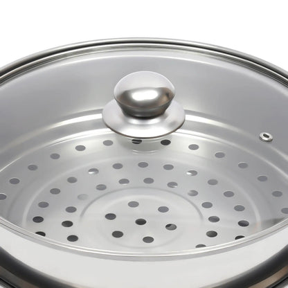 3-Tier Stainless Steel Steamer Pot Set with Glass Lid - 11 Large Cooking Cooker - ZOOMNSTORE