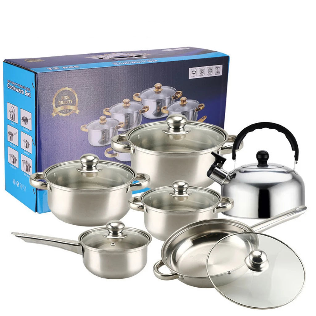 Stainless Steel 12-Piece Stock Pot Set - Wholesale Kitchen Cookware - ZOOMNSTORE