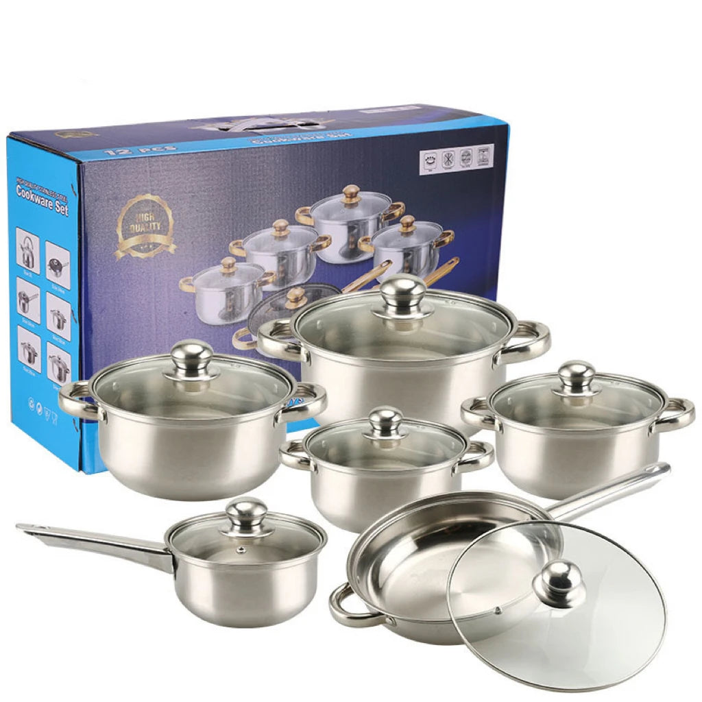 Stainless Steel 12-Piece Stock Pot Set - Wholesale Kitchen Cookware - ZOOMNSTORE