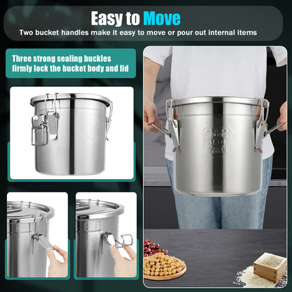 Stainless Steel Cereal Container - 12L Airtight Rice and Oil Storage Bucket - ZOOMNSTORE