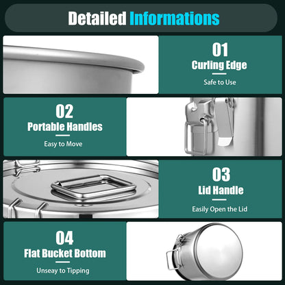 Stainless Steel Cereal Container - 12L Airtight Rice and Oil Storage Bucket - ZOOMNSTORE