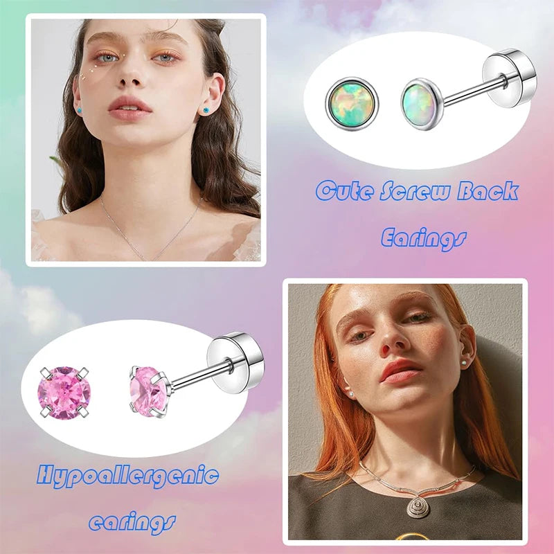 Stainless Steel Stud Earrings – Heart Moon Cartilage Ball Studs for Women’s Body Piercing - ZOOMNSTORE