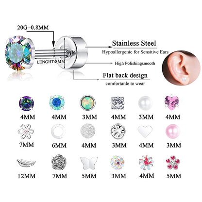 Stainless Steel Stud Earrings – Heart Moon Cartilage Ball Studs for Women’s Body Piercing - ZOOMNSTORE