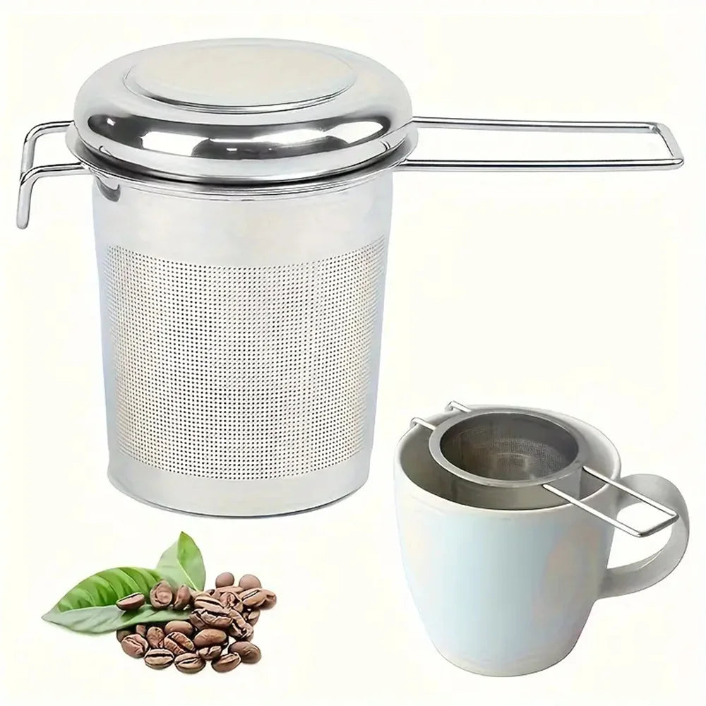 Stainless Steel Tea Filter - Premium Folding Handle Infuser with Lid, Anti-Scald - ZOOMNSTORE