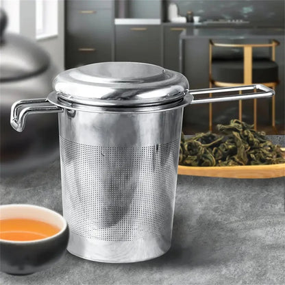 Stainless Steel Tea Filter - Premium Folding Handle Infuser with Lid, Anti-Scald - ZOOMNSTORE