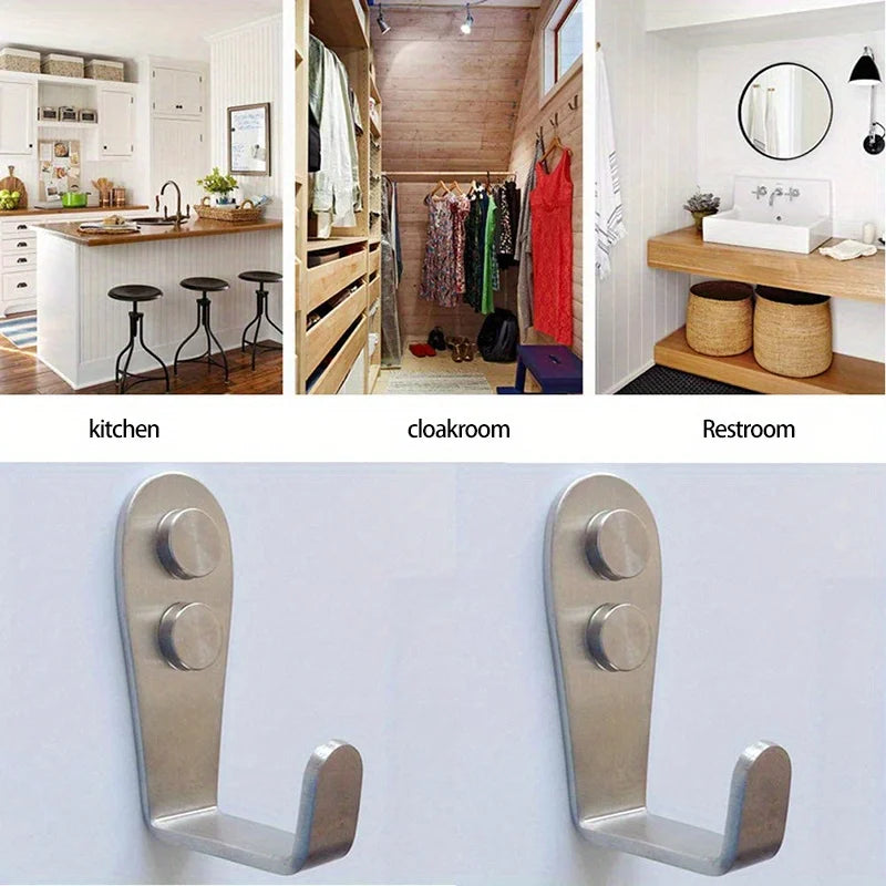 Heavy Duty Stainless Steel Wall Hooks - Waterproof Double Hole Sticky Hooks for Bathroom Towel Key Coat Bag - ZOOMNSTORE