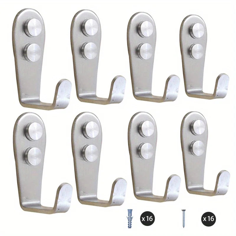 Heavy Duty Stainless Steel Wall Hooks - Waterproof Double Hole Sticky Hooks for Bathroom Towel Key Coat Bag - ZOOMNSTORE
