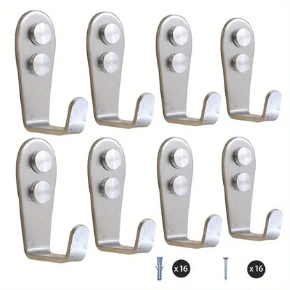 Heavy Duty Stainless Steel Wall Hooks - Waterproof Double Hole Sticky Hooks for Bathroom Towel Key Coat Bag - ZOOMNSTORE