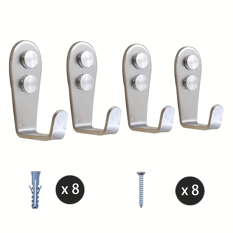 Heavy Duty Stainless Steel Wall Hooks - Waterproof Double Hole Sticky Hooks for Bathroom Towel Key Coat Bag - ZOOMNSTORE