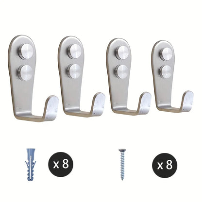 Heavy Duty Stainless Steel Wall Hooks - Waterproof Double Hole Sticky Hooks for Bathroom Towel Key Coat Bag - ZOOMNSTORE
