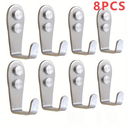 Heavy Duty Stainless Steel Wall Hooks - Waterproof Double Hole Sticky Hooks for Bathroom Towel Key Coat Bag - ZOOMNSTORE