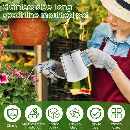 Stainless Steel Watering Can - 350ML Long Spout Garden Pot With Ergonomic Handle - ZOOMNSTORE