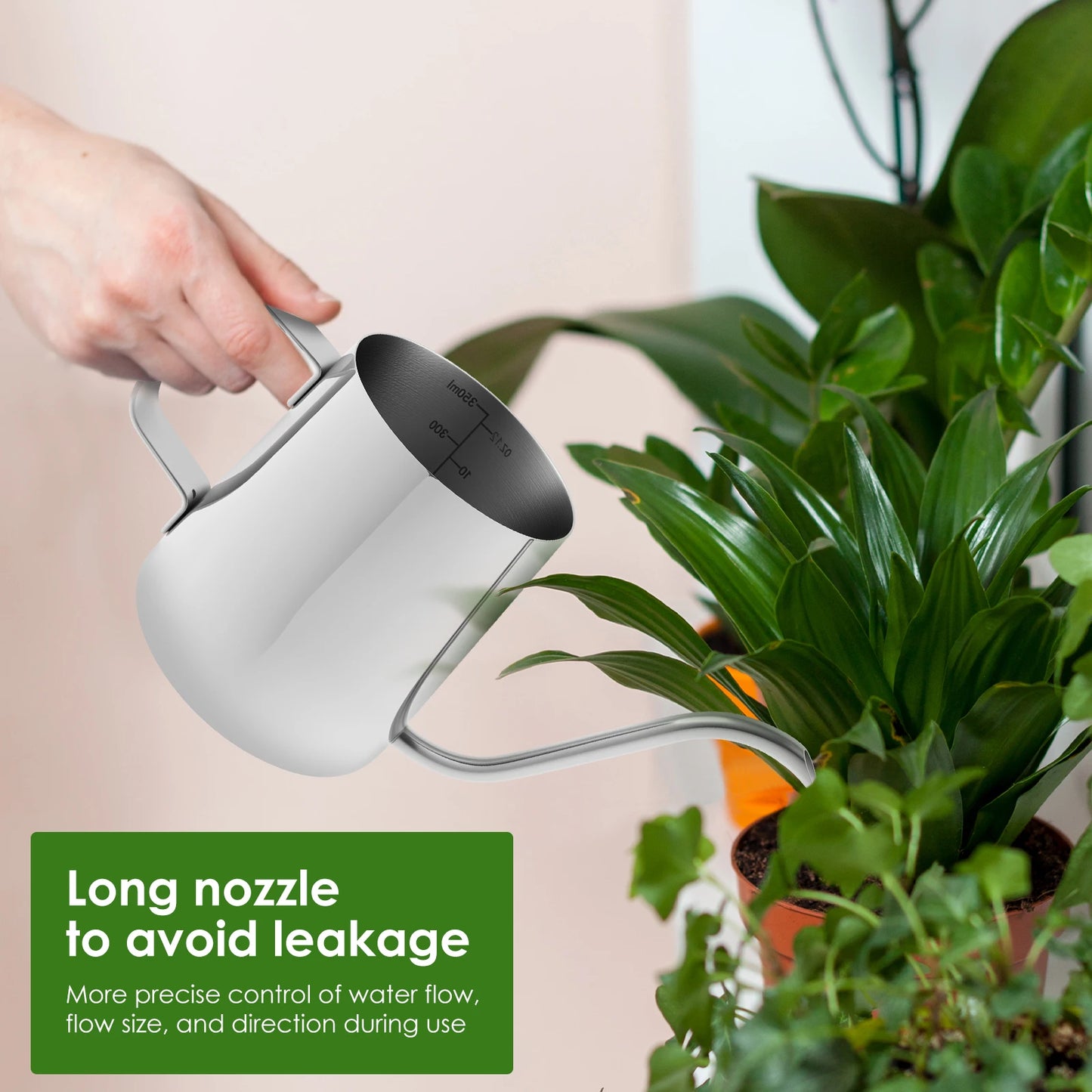 Stainless Steel Watering Can - 350ML Long Spout Garden Pot With Ergonomic Handle - ZOOMNSTORE