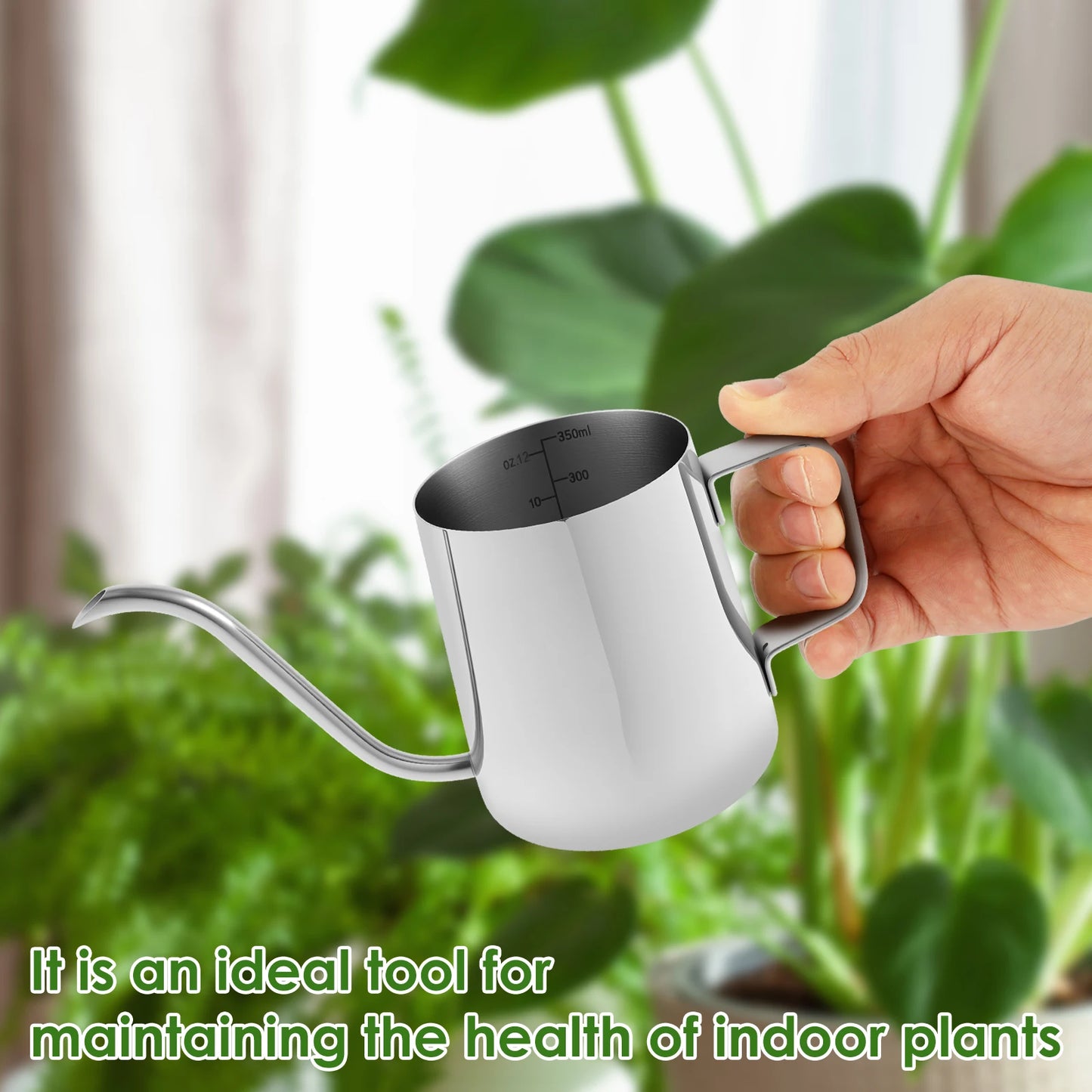 Stainless Steel Watering Can - 350ML Long Spout Garden Pot With Ergonomic Handle - ZOOMNSTORE