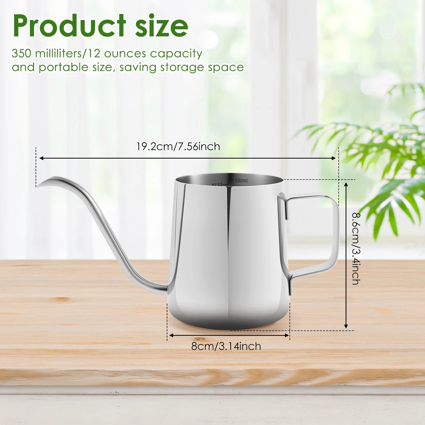 Stainless Steel Watering Can - 350ML Long Spout Garden Pot With Ergonomic Handle - ZOOMNSTORE
