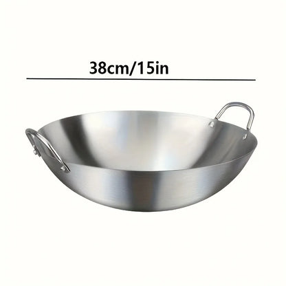 Large Stainless Steel Wok - Durable Chefs Pan with Dual Handles Easy to Clean - ZOOMNSTORE