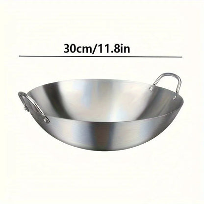 Large Stainless Steel Wok - Durable Chefs Pan with Dual Handles Easy to Clean - ZOOMNSTORE