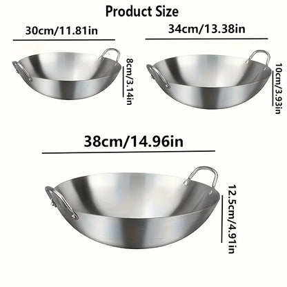 Large Stainless Steel Wok - Durable Chefs Pan with Dual Handles Easy to Clean - ZOOMNSTORE