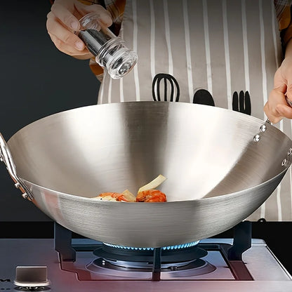 Large Stainless Steel Wok - Durable Chefs Pan with Dual Handles Easy to Clean - ZOOMNSTORE