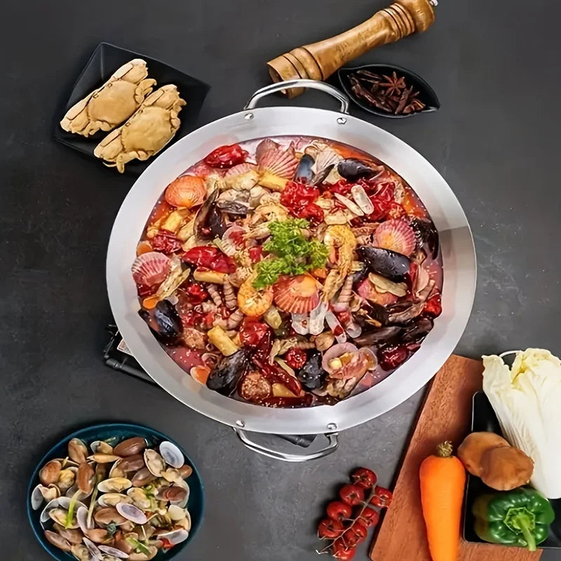 Large Stainless Steel Wok - Durable Chefs Pan with Dual Handles Easy to Clean - ZOOMNSTORE