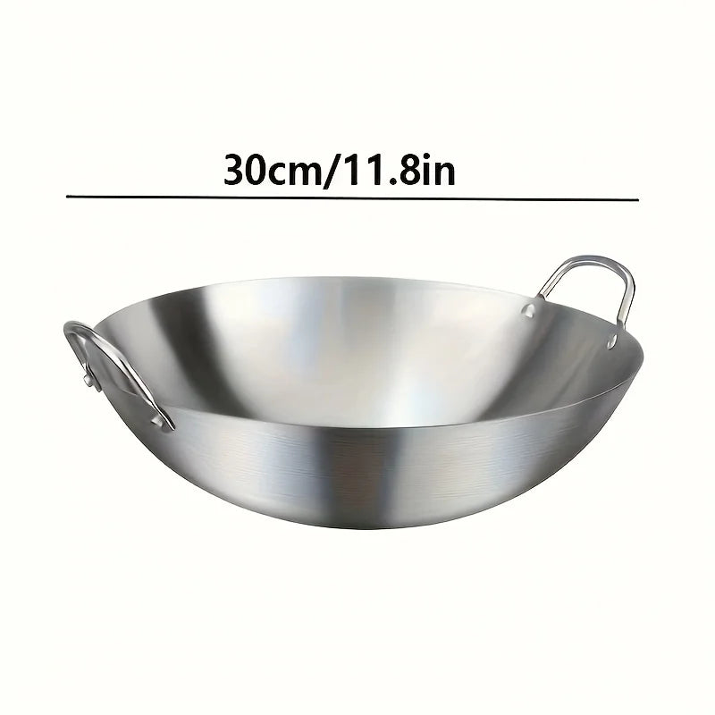 Large Stainless Steel Wok - Durable Chefs Pan with Dual Handles Easy to Clean - ZOOMNSTORE