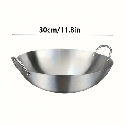 Large Stainless Steel Wok - Durable Chefs Pan with Dual Handles Easy to Clean - ZOOMNSTORE