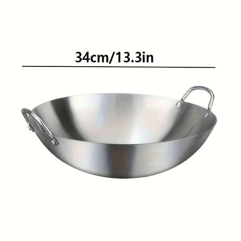 Large Stainless Steel Wok - Durable Chefs Pan with Dual Handles Easy to Clean - ZOOMNSTORE