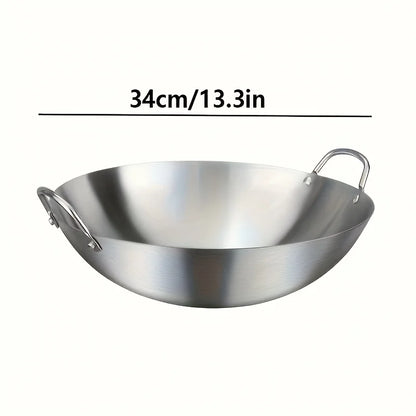 Large Stainless Steel Wok - Durable Chefs Pan with Dual Handles Easy to Clean - ZOOMNSTORE