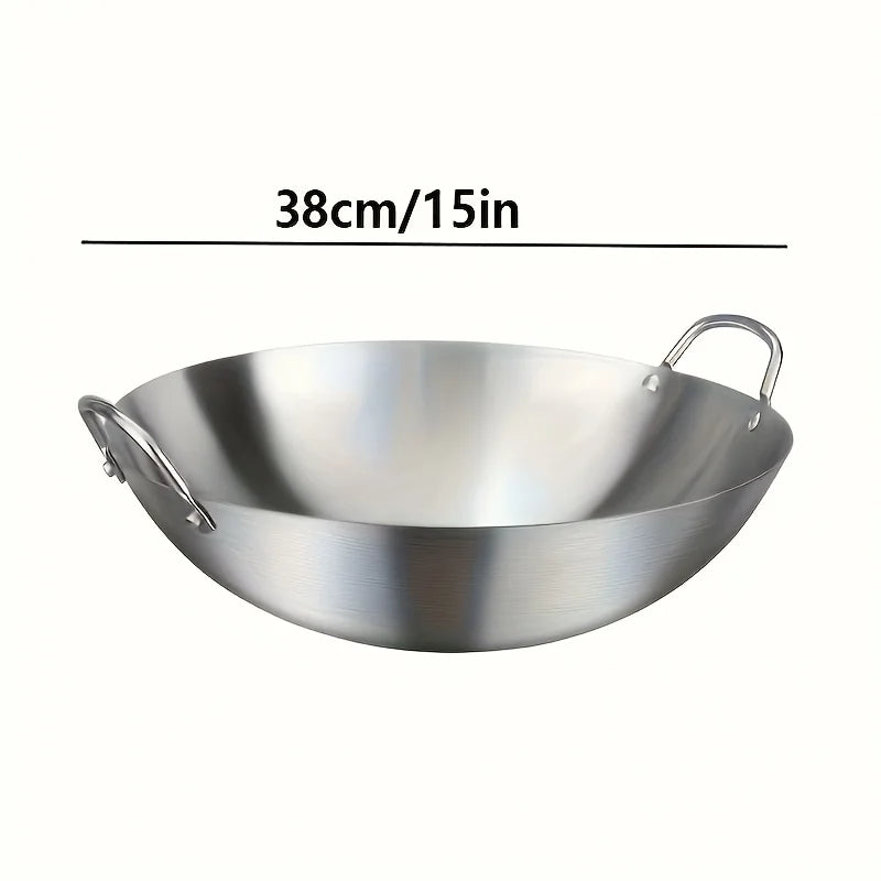 Large Stainless Steel Wok - Durable Chefs Pan with Dual Handles Easy to Clean - ZOOMNSTORE