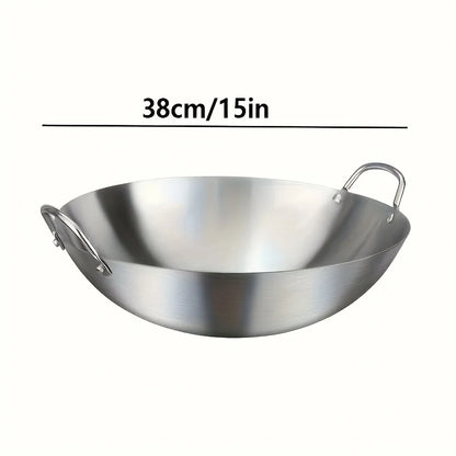 Large Stainless Steel Wok - Durable Chefs Pan with Dual Handles Easy to Clean - ZOOMNSTORE